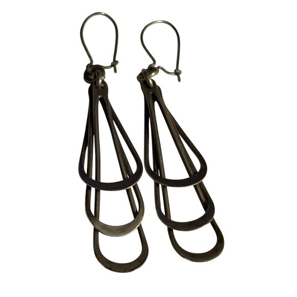 Vintage Handmade Sterling Silver Earrings Unmarked 925 Layered Open Teardrop - Picture 16 of 16